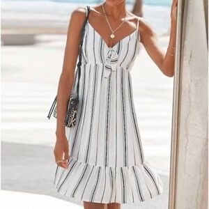 Lascana Black and White Striped Tie-Front Beach Dress - Francesca's